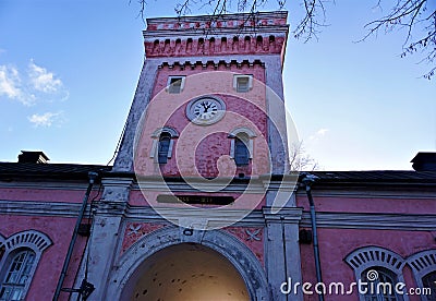 This pink tower is the main entrance to the sea fortress Suomenlinna Stock Photo