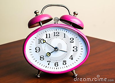 Pink Traditional Mechanical Spring Alarm Clock Stock Photo