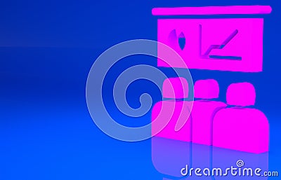 Pink Training, presentation icon isolated on blue background. Minimalism concept. 3d illustration. 3D render Cartoon Illustration