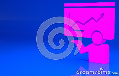 Pink Training, presentation icon isolated on blue background. Minimalism concept. 3d illustration. 3D render Cartoon Illustration