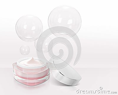 Pink triangle cosmetic jar on bubble soap Stock Photo