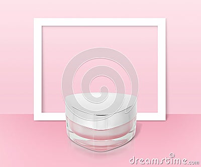 Pink triangle cosmetic jar on paper frame Stock Photo