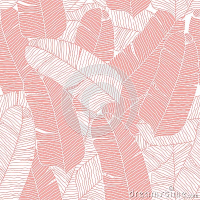 Pink tropical banana palm leaves seamless vector pattern background Vector Illustration