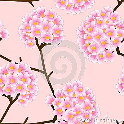 Pink Trumpet Flower on Beige Ivory Background. Vector Illustration Vector Illustration