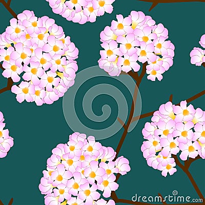 Pink Trumpet Flower on Green Background. Vector Illustration Vector Illustration