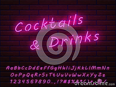 Realistic pink tube neon script font set Vector Illustration