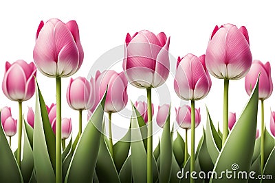 Pink Tulips Isolated On Empty Background - Generative AI Stock Photo