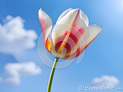 pink tulips in the park agains clouds. Spring blurred background postcard Stock Photo