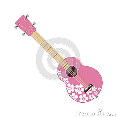 Pink ukulele isolated fine performance stringed folk guitar music art instrument and concert musical orchestra string Vector Illustration