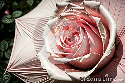 A pink umbrella shelters a single rose Stock Photo