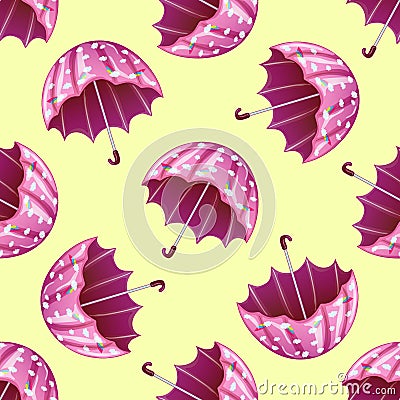 Pink umbrella in a vector style isolated. Seamless background pattern. Vector Illustration