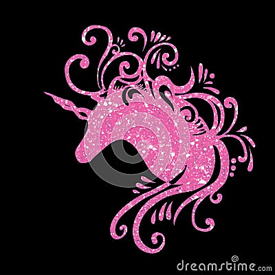 Pink unicorn head unicorns eps glamour unicorn silhouette unicorn glitter unicorn fantasy unicorns clipart birthday party 2d Vector Illustration