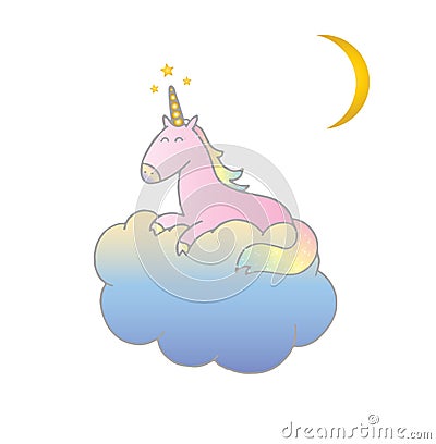 Pink Unicorn Vector sleeping cute hand drawn icon sweet dreams Vector Illustration