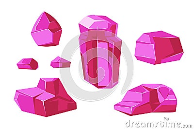 Pink vector crystals white background for mobile games apps Vector Illustration