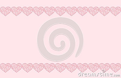 Pink vintage background with hearts with swirls of flowers Vector Illustration