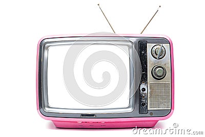 Pink Vintage TV on white background Stock Photo