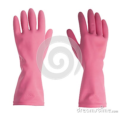 Pink vinyl gloves Stock Photo