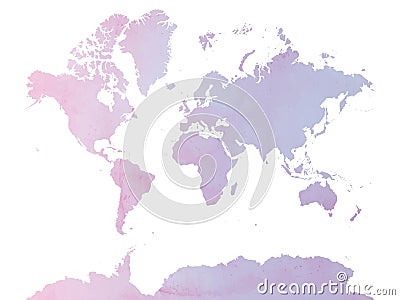 pink and violet watercolor world map isolated on white, vector illustration Vector Illustration