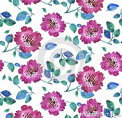 Pink vivid abstract flowers seamless pattern. Cartoon Illustration