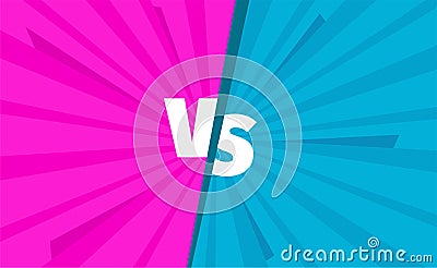 Pink vs blue teams versus battle screen. Fight backgrounds competition. Opposition against contrast. Vector Illustration