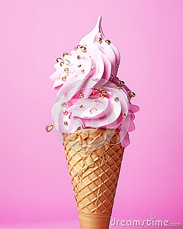 pink Wafer Cone With Candies Stock Photo