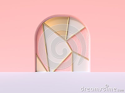 Pink wall white floor abstract curve door triangle pattern pink metallic close 3d rendering Stock Photo