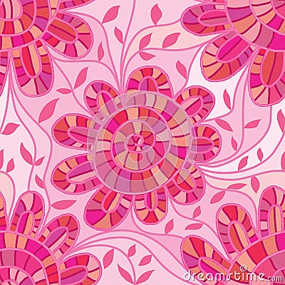 Pink watercolor flower swirl connect seamless pattern Vector Illustration