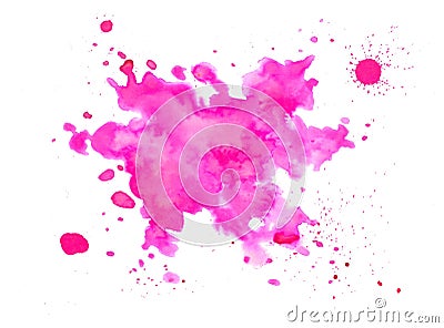 Pink watercolor splash - hand drawn, with droplets Stock Photo