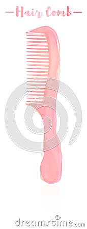 Pink watercolored painting vector illustration of a beauty utensil hand hair comb. Cartoon Illustration
