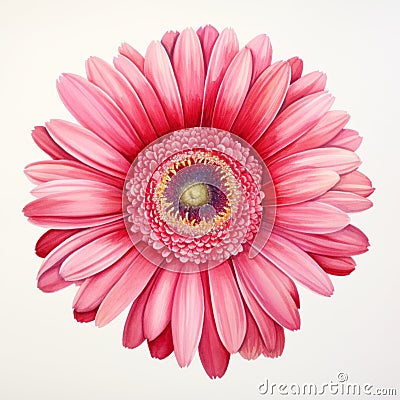 Pink watercolour gerbera daisy summer flower top view on white background Stock Photo