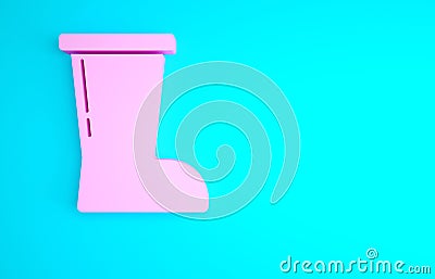 Pink Waterproof rubber boot icon isolated on blue background. Gumboots for rainy weather, fishing, gardening. Minimalism Cartoon Illustration