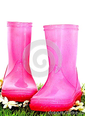 Pink wellies Stock Photo