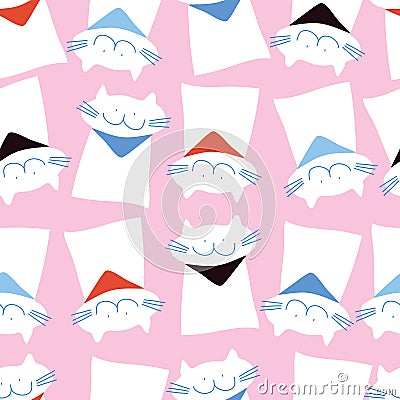 Pink with whimsical and cute cats seamless pattern background design. Vector Illustration