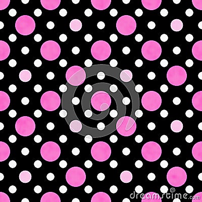 Pink, White and Black Polka Dot Fabric Background Stock Photo