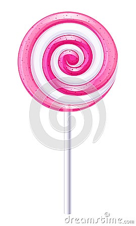 Pink and white candy. Strawberry lollipop. Vector Illustration