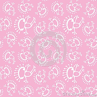 Pink white doodle alien frog baby seamless vector pattern background Vector Illustration