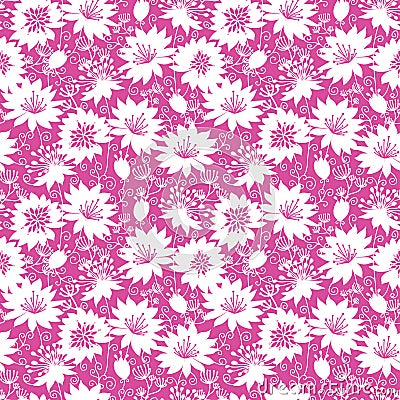 Pink and white floral silhouettes seamless pattern Vector Illustration