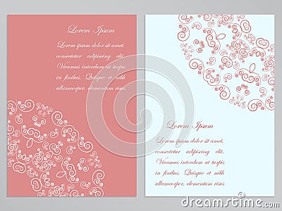 Pink and white flyers with ornate pattern Vector Illustration