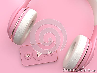 Pink white headphones 3d rendering music player gold Stock Photo