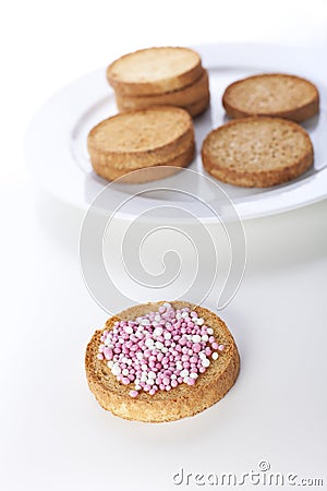 Pink and White Muisjes on Toast Stock Photo