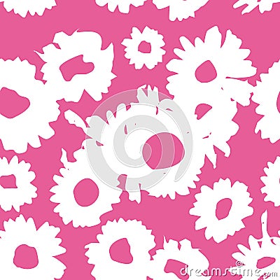 Pink-white pattern with daisies. Millefleurs liberty style. Ditsy floral pattern for printing on fabric, women`s clothes Vector Illustration