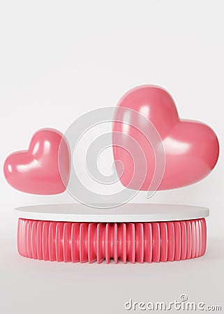Pink and white podium with hearts. Valentine's Day, Mother's Day, Wedding. Podium for product, cosmetic Stock Photo