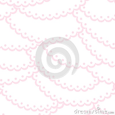 Pink and white scalloped lacy edge embroidery, seamless pattern, vector Vector Illustration