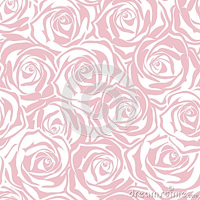 Pink and white seamless pattern with rose silhouettes. Vector illustration. Vector Illustration