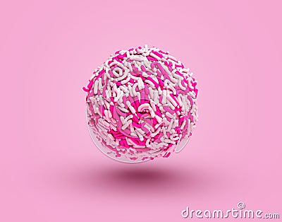 Pink white sprinkles, Brazilian candy Brigadier, handmade sweet candy sprinkle truffles ball Stock Photo