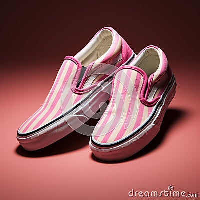 Pink And White Striped Vans Slip Ons: A Stylish And Unique Footwear Choice Stock Photo