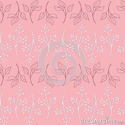 Pink white twig grass with berry seamless pattern illustration Vector Illustration