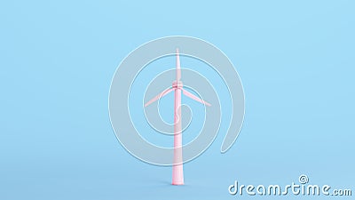 Pink Wind Turbine Sustainable Renewable Green Energy Electricity Environmental Farm Generator Technology Kitsch Blue Background Cartoon Illustration