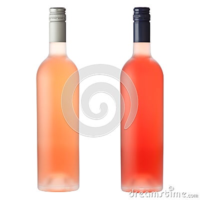 Pink wine bottles on white Stock Photo