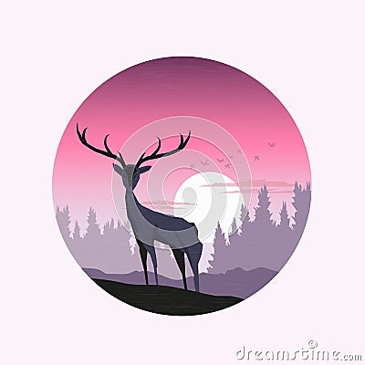 Pink Winter Sunset Vector Illustration